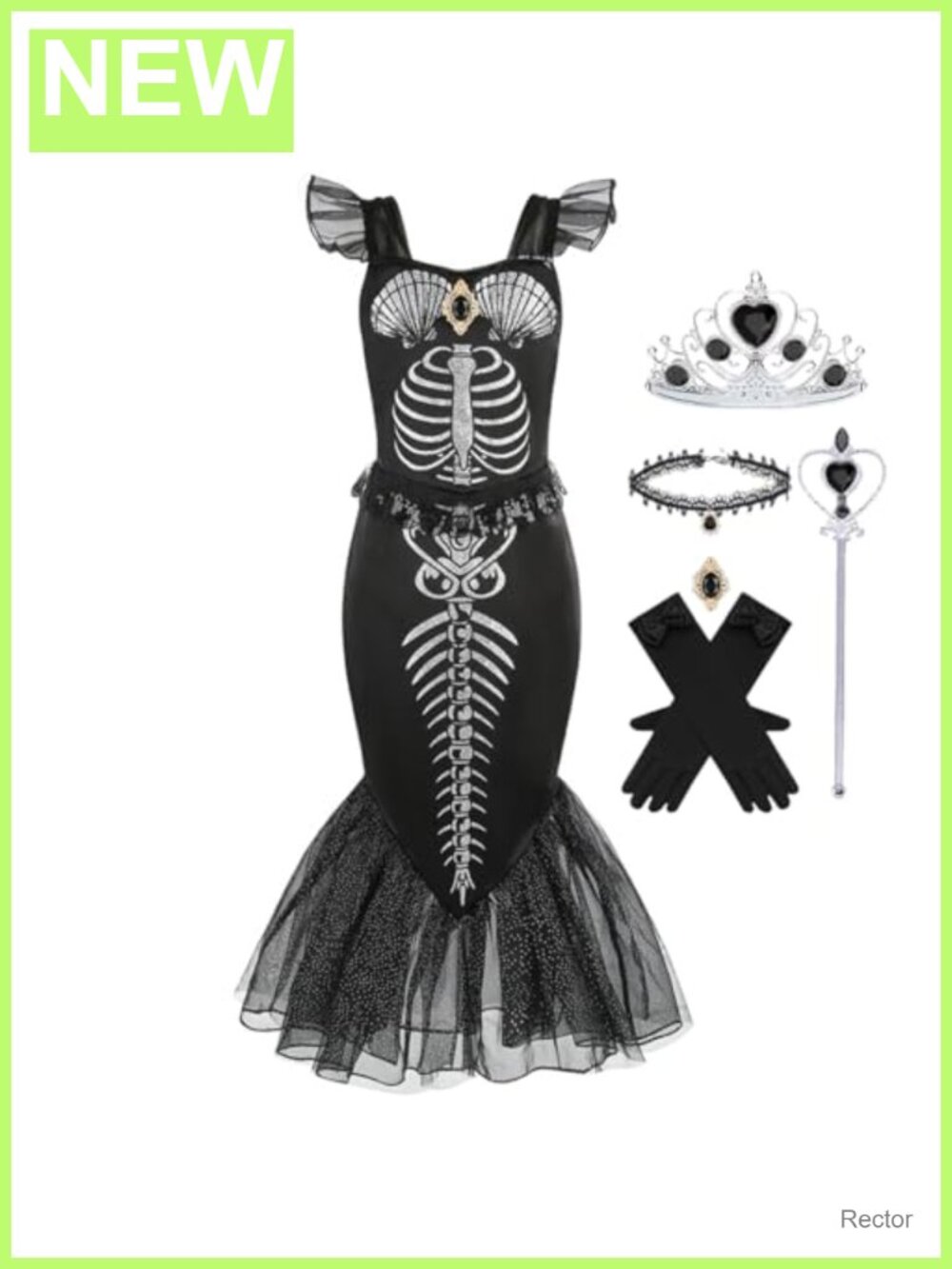 Girls Mermaid Skeleton Costume Black Princess Dress